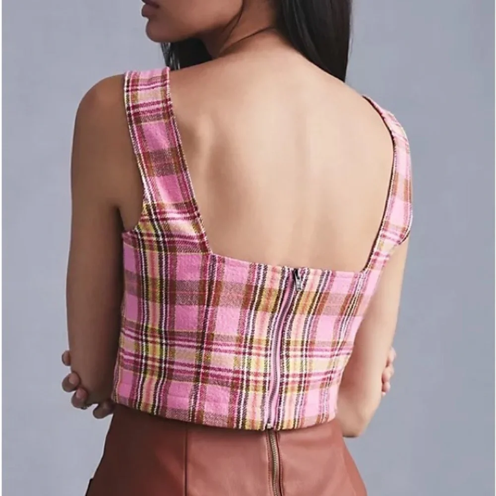 Anthropologie Pink Plaid Maeve Structured Corset Top 12 - Picture 3 of 4